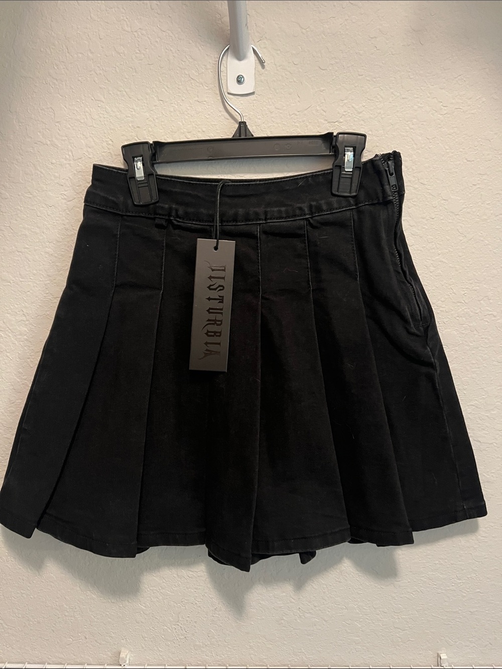 Disturbia Charisma Pleated Black Denim Mini Skirt - Goth Skater - NWT Size 2